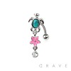 316L SURGICAL STEEL PLUMERIA HAWAII FLOWER TURTLE DANGLE BELLY BUTTON NAVEL RING 
